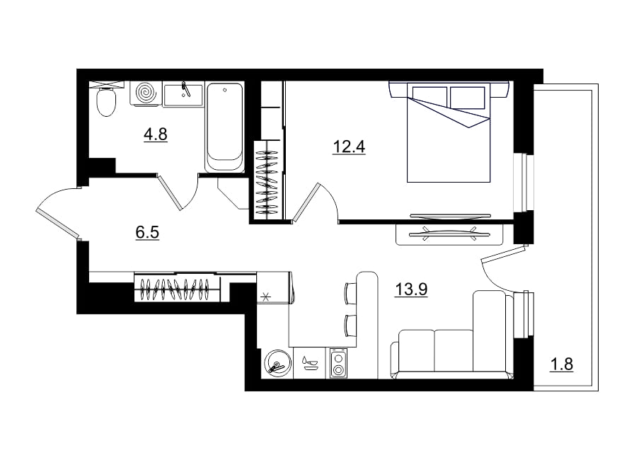 планировка квартиры 39 м2